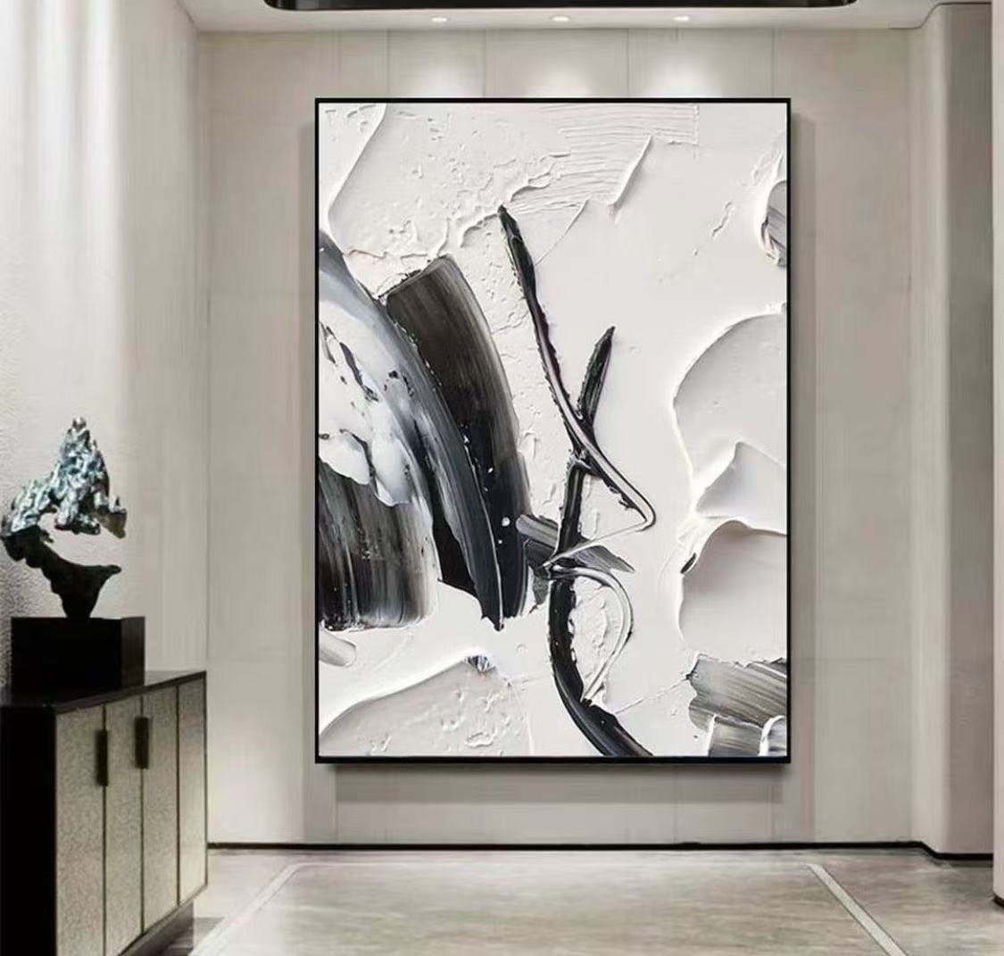 Handcrafted Abstract Painting Black And White Wall Art For Homedecor BW1009A