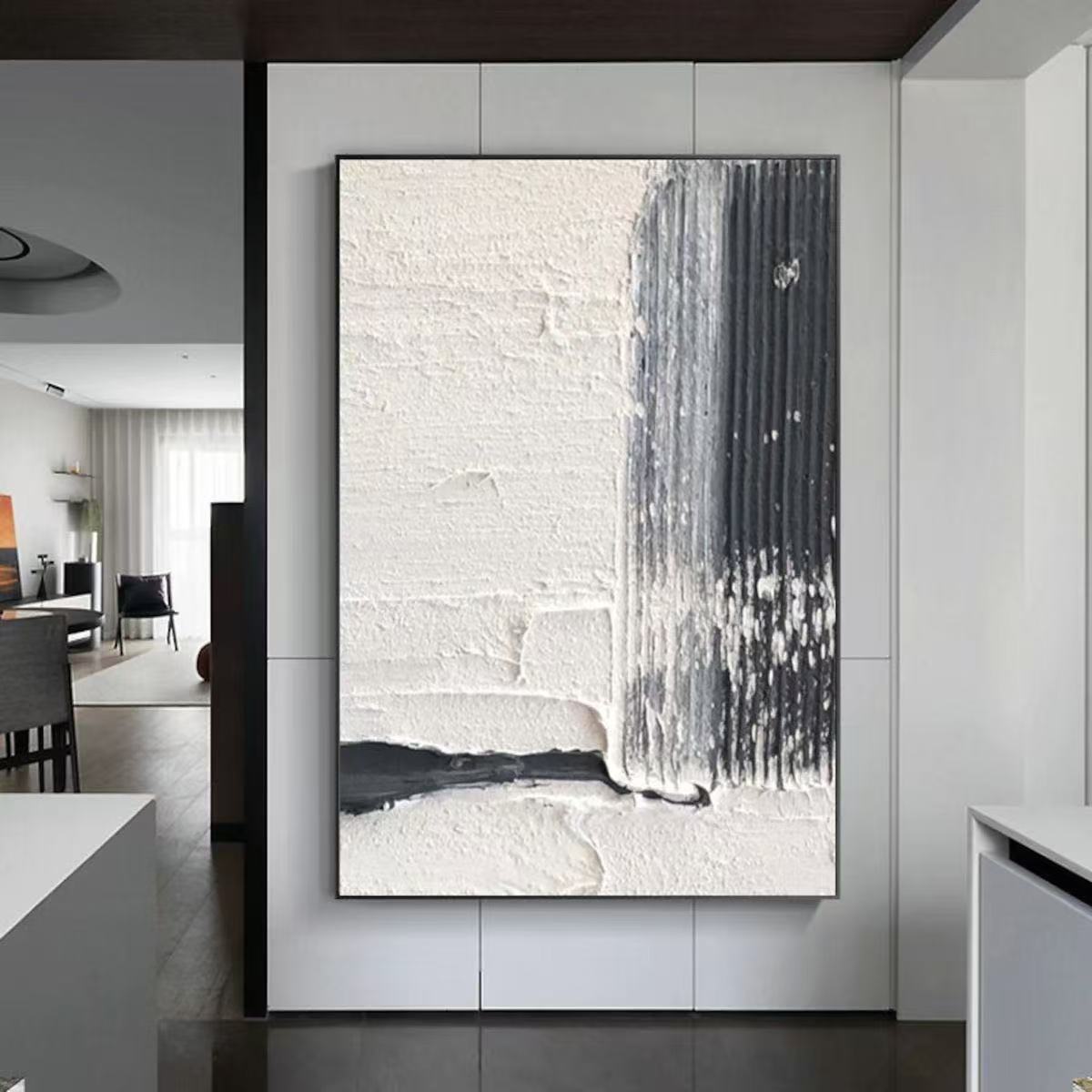 Handcrafted Abstract Painting Black And White Wall Art For Homedecor BW1012