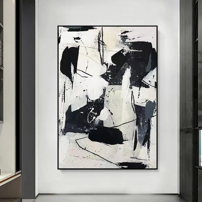 Handcrafted Abstract Painting Black And White Wall Art For Homedecor BW1016