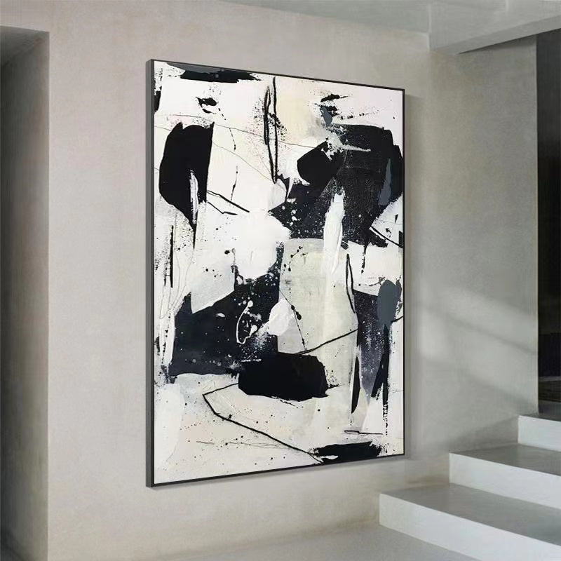 Handcrafted Abstract Painting Black And White Wall Art For Homedecor BW1016