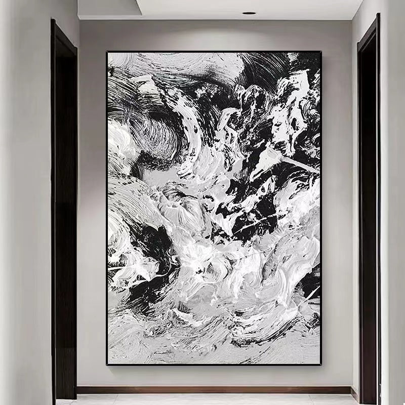 Handcrafted Abstract Painting Black And White Wall Art For Homedecor BW1026