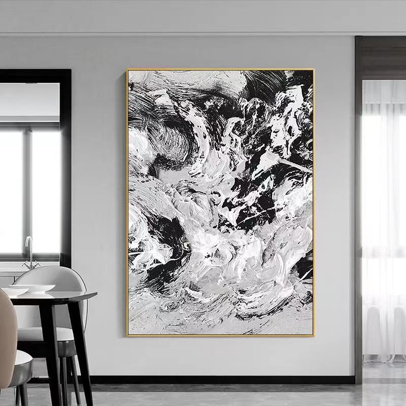 Handcrafted Abstract Painting Black And White Wall Art For Homedecor BW1026