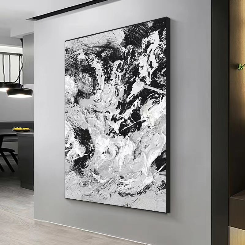 Handcrafted Abstract Painting Black And White Wall Art For Homedecor BW1026