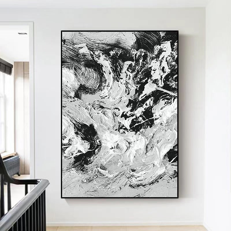 Handcrafted Abstract Painting Black And White Wall Art For Homedecor BW1026