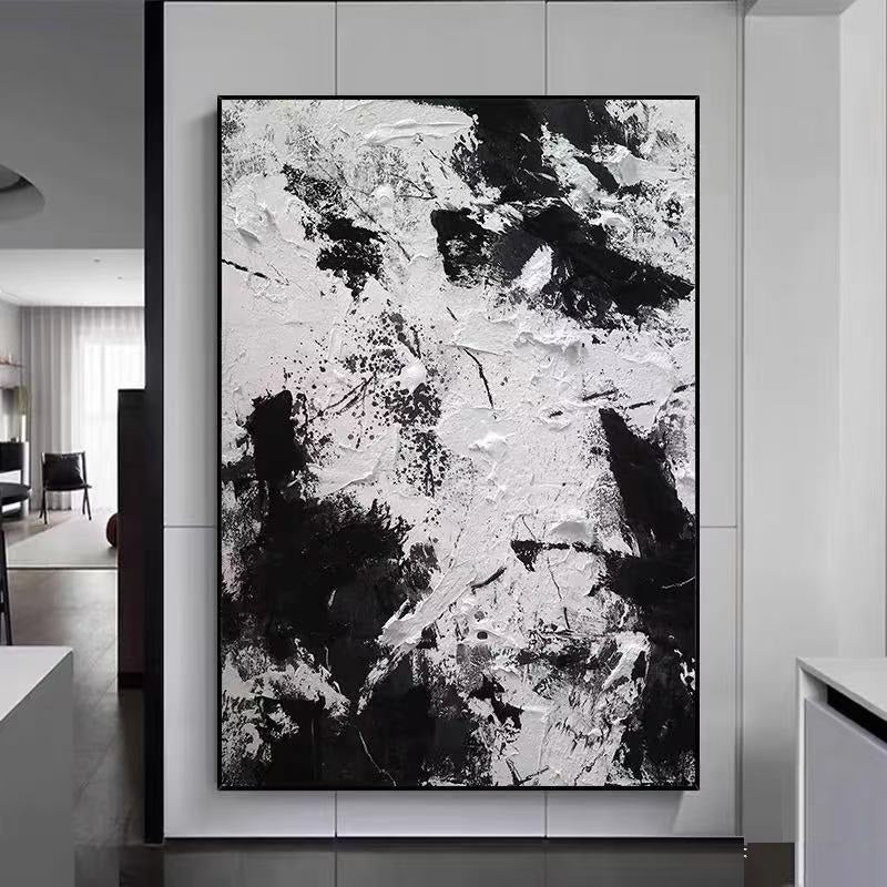 Handcrafted Abstract Painting Black And White Wall Art For Homedecor BW1027