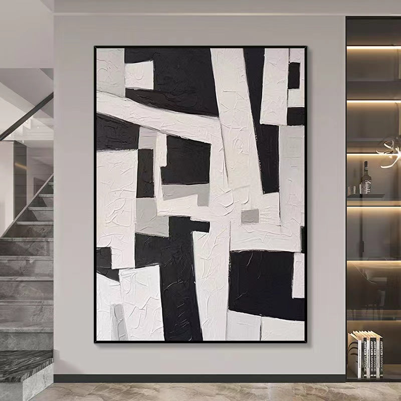 Handcrafted Abstract Painting Black And White Wall Art For Homedecor BW1028