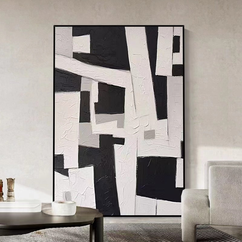 Handcrafted Abstract Painting Black And White Wall Art For Homedecor BW1028