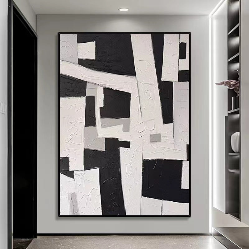 Handcrafted Abstract Painting Black And White Wall Art For Homedecor BW1028
