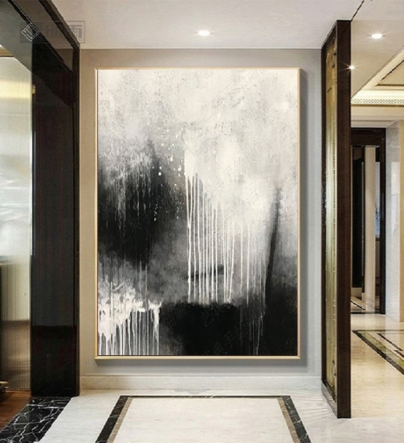 Handcrafted Abstract Painting Black And White Wall Art For Homedecor BW1030