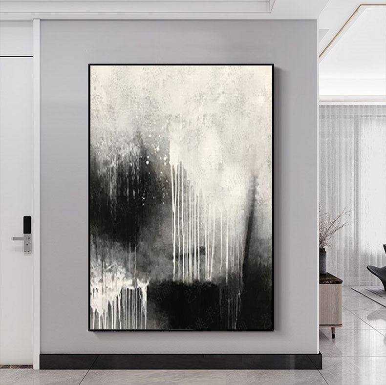 Handcrafted Abstract Painting Black And White Wall Art For Homedecor BW1030