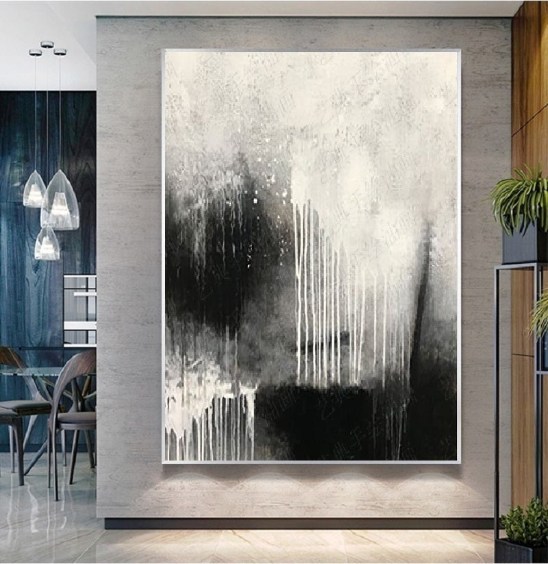 Handcrafted Abstract Painting Black And White Wall Art For Homedecor BW1030