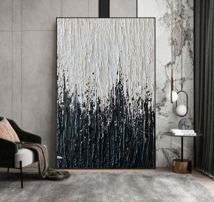 Handcrafted Abstract Painting Black And White Wall Art For Homedecor BW1031