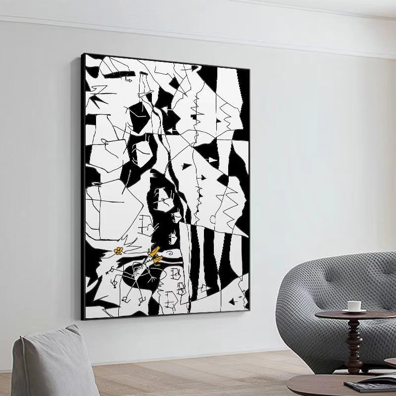 Handcrafted Abstract Painting Black And White Wall Art For Homedecor BW1033