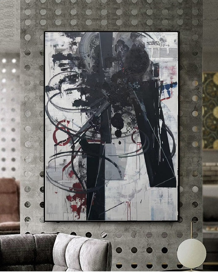 Handcrafted Abstract Painting Black And White Wall Art For Homedecor BW1034