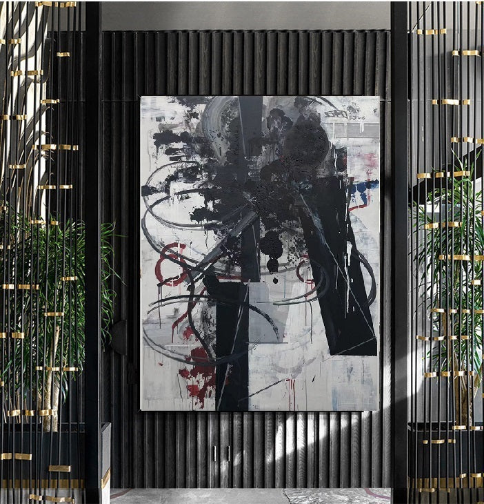 Handcrafted Abstract Painting Black And White Wall Art For Homedecor BW1034