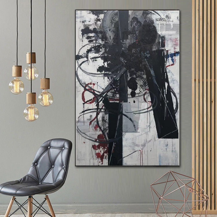 Handcrafted Abstract Painting Black And White Wall Art For Homedecor BW1034
