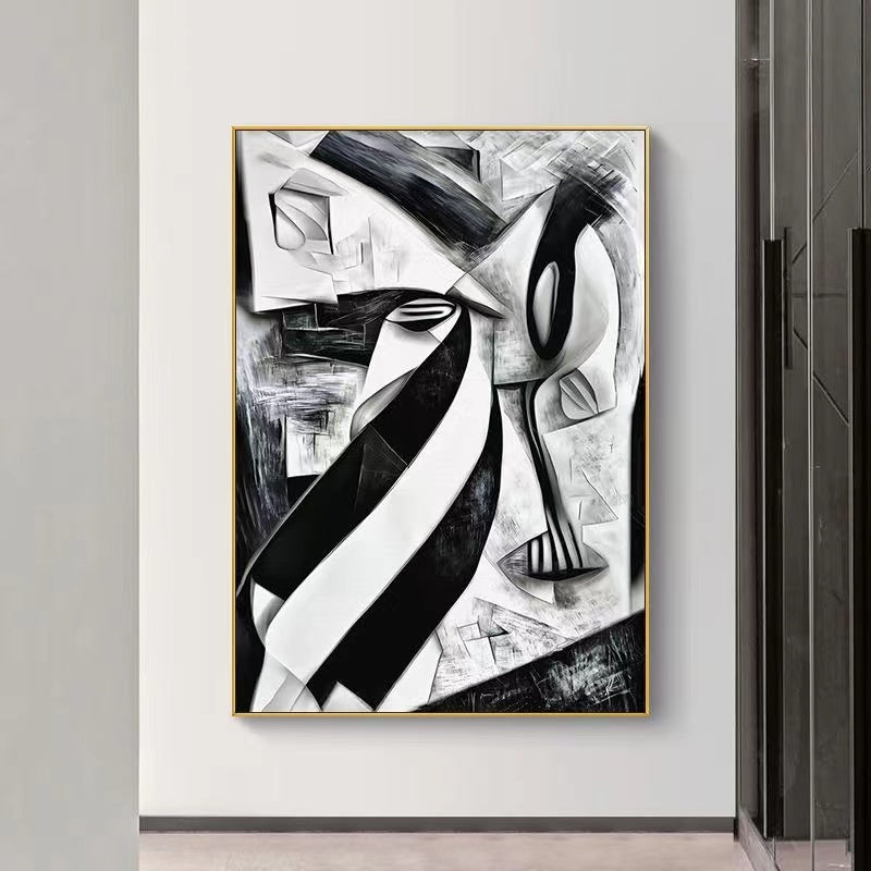 Handcrafted Abstract Painting Black And White Wall Art For Homedecor BW1037