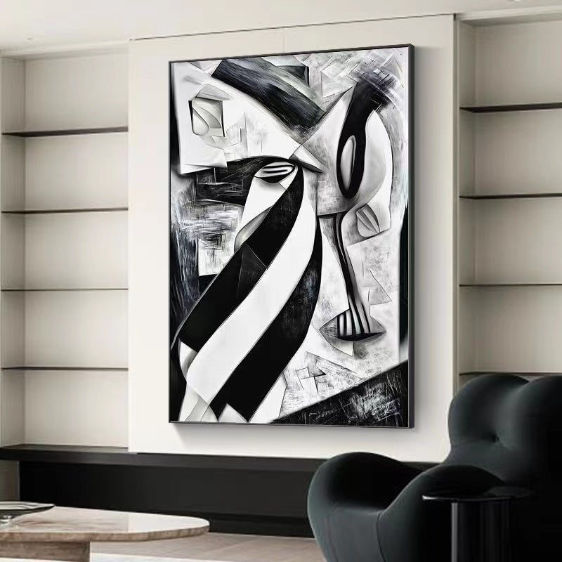 Handcrafted Abstract Painting Black And White Wall Art For Homedecor BW1037