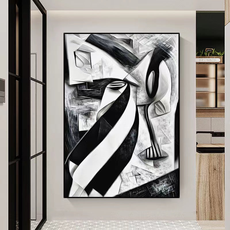 Handcrafted Abstract Painting Black And White Wall Art For Homedecor BW1037