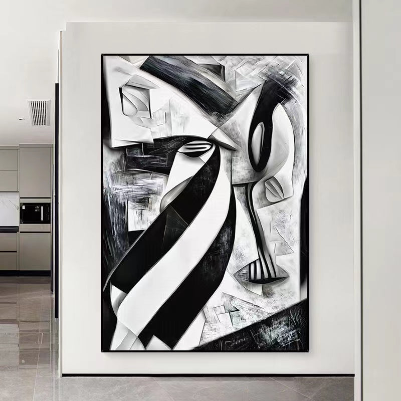 Handcrafted Abstract Painting Black And White Wall Art For Homedecor BW1037
