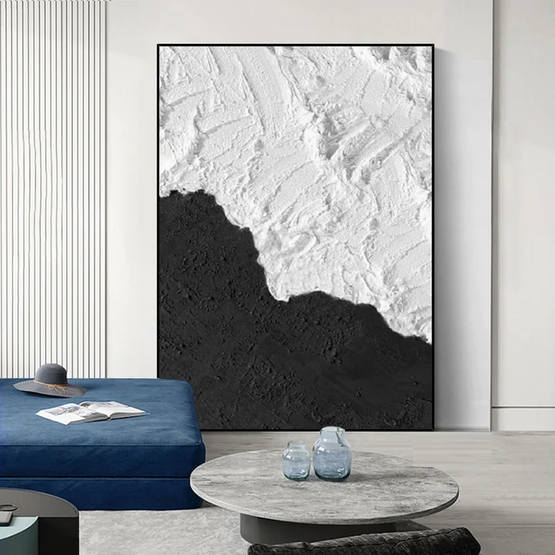 Handcrafted Abstract Painting Black And White Wall Art For Homedecor BW1041