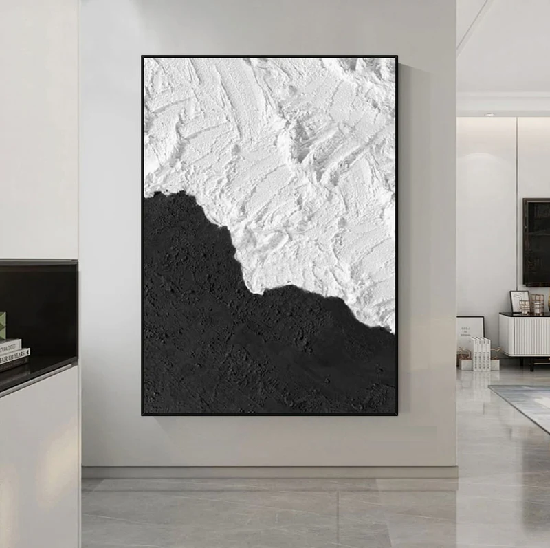 Handcrafted Abstract Painting Black And White Wall Art For Homedecor BW1041