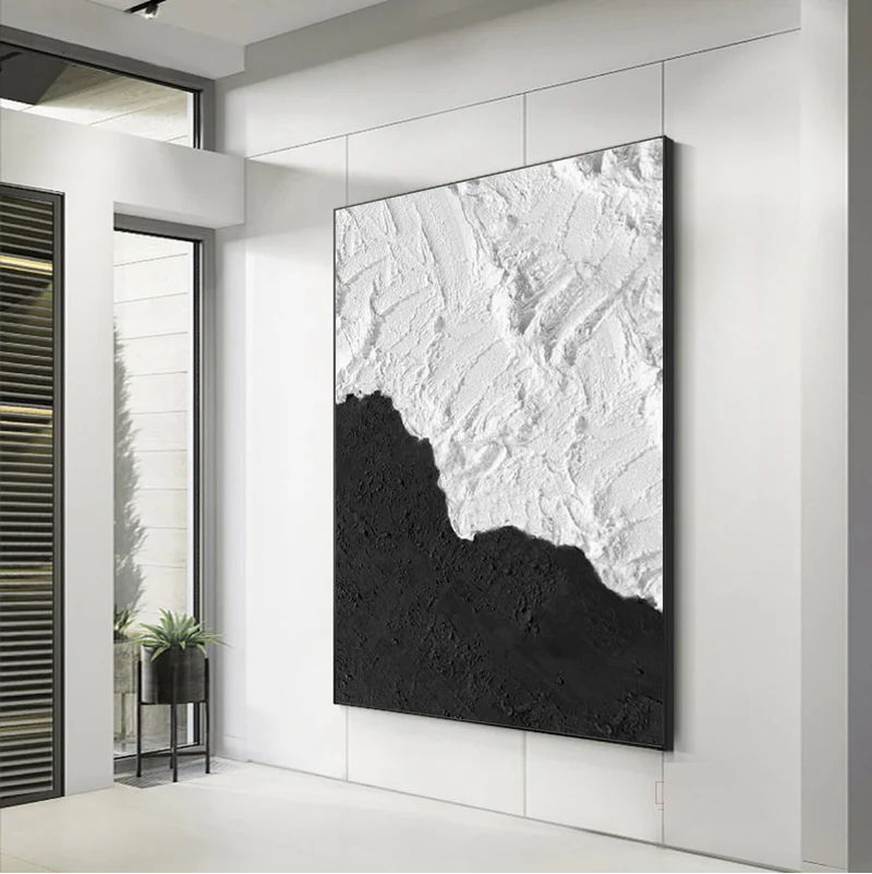 Handcrafted Abstract Painting Black And White Wall Art For Homedecor BW1041