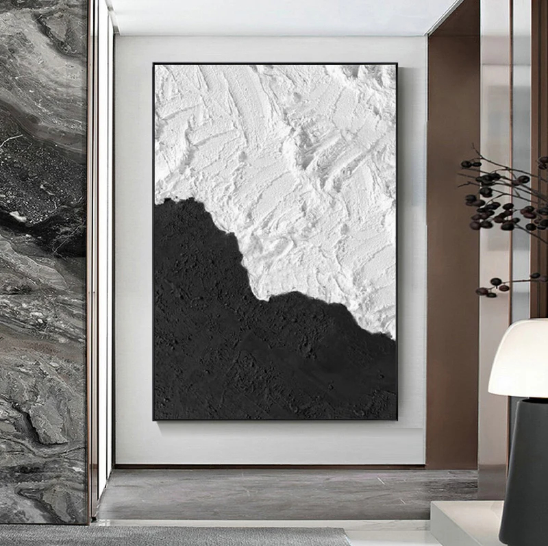 Handcrafted Abstract Painting Black And White Wall Art For Homedecor BW1041