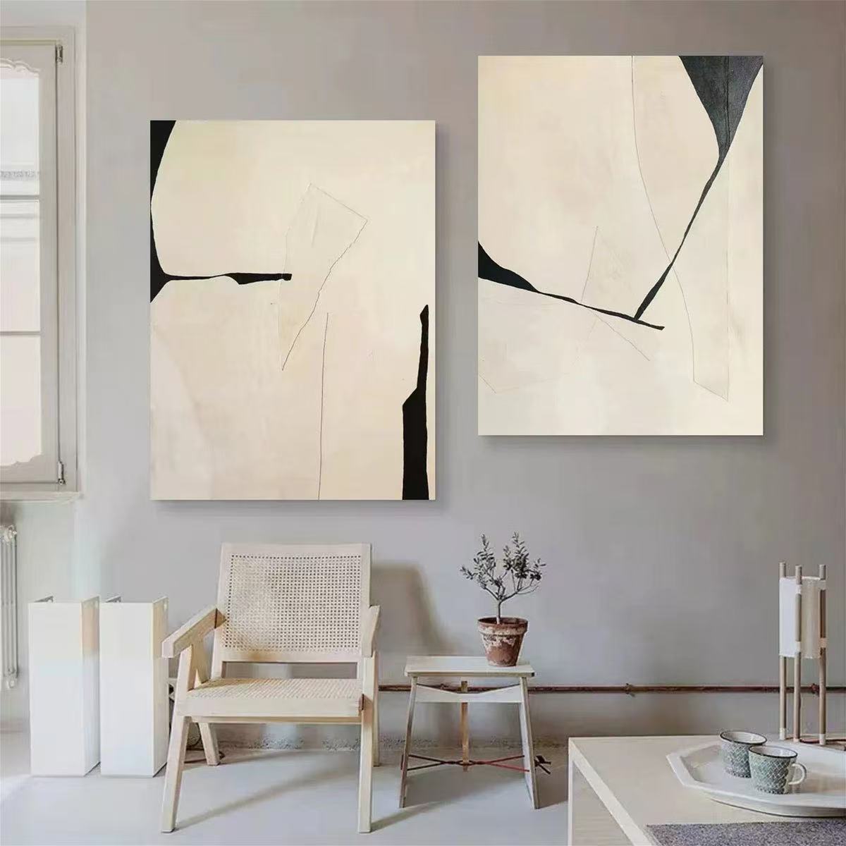 2PCs A Set Abstract Paintings Handcrafte Minimalist Wall Art For Homedecor MA1065