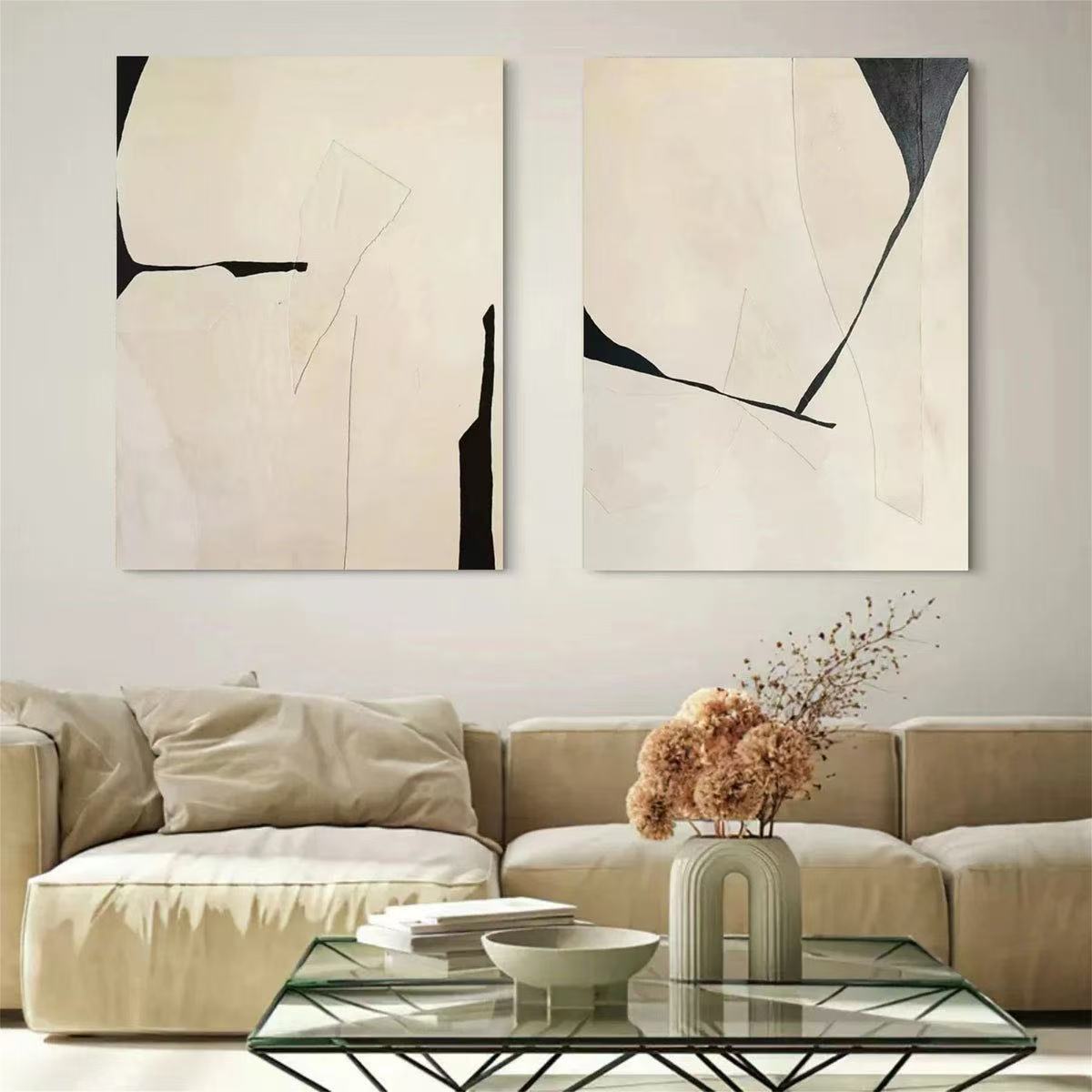 2PCs A Set Abstract Paintings Handcrafte Minimalist Wall Art For Homedecor MA1065