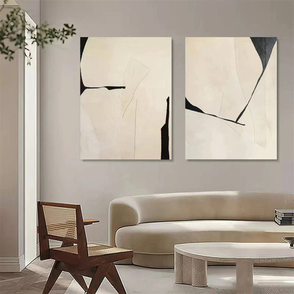 2PCs A Set Abstract Paintings Handcrafte Minimalist Wall Art For Homedecor MA1065