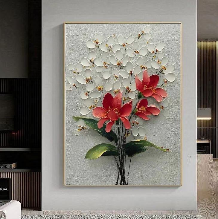 Handcrafted Modern Flower Painting Fine Wall Art For Homedecor MDF1002