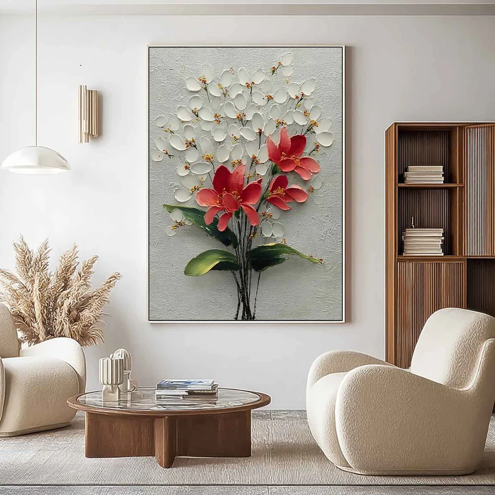 Handcrafted Modern Flower Painting Fine Wall Art For Homedecor MDF1002
