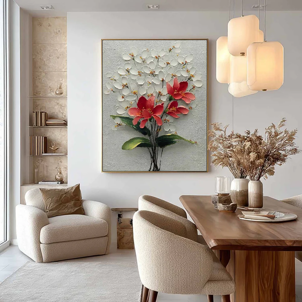 Handcrafted Modern Flower Painting Fine Wall Art For Homedecor MDF1002