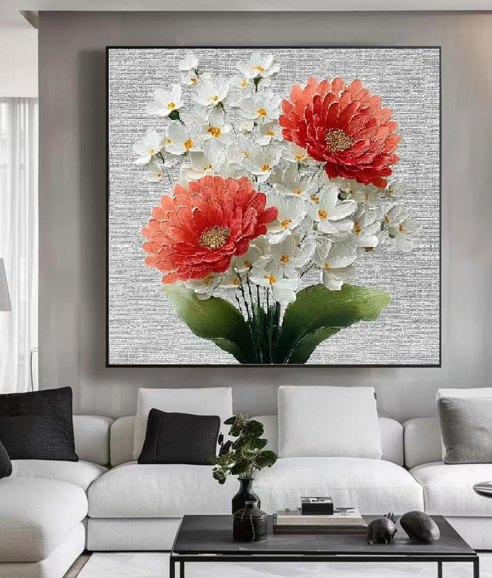 Handcrafted Modern Flower Painting Fine Wall Art For Homedecor MDF1009