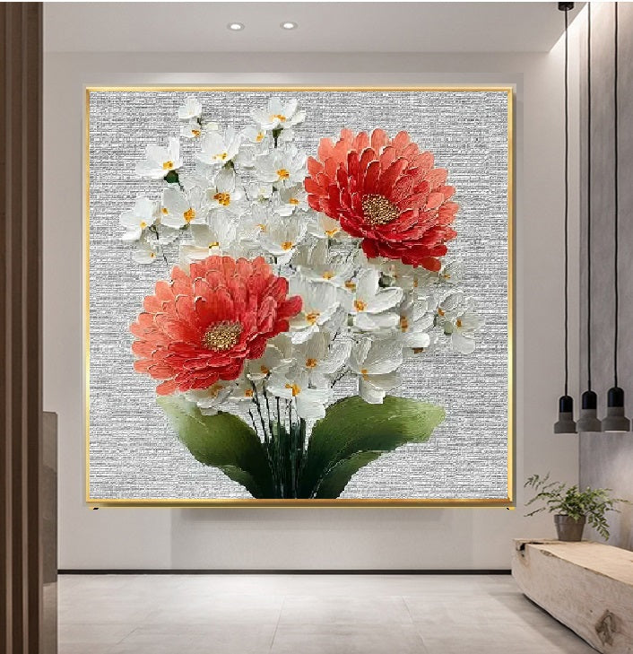 Handcrafted Modern Flower Painting Fine Wall Art For Homedecor MDF1009
