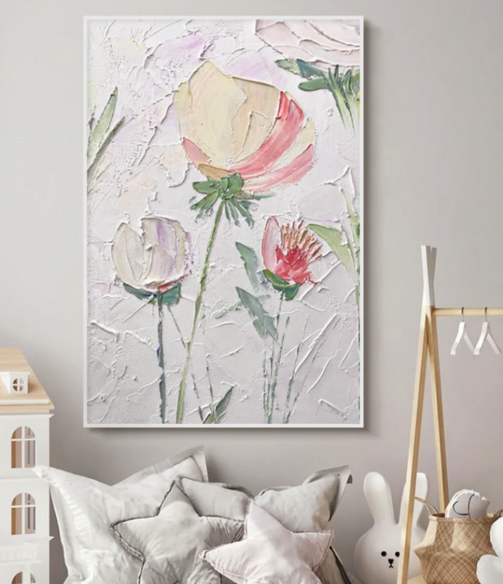Handcrafted Modern Flower Painting Fine Wall Art For Homedecor MDF1010A