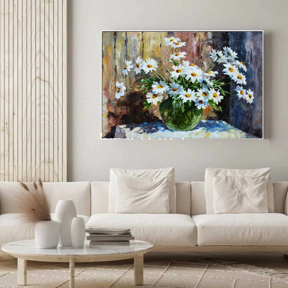 Handcrafted Modern Flower Painting Fine Wall Art For Homedecor MDF1011B