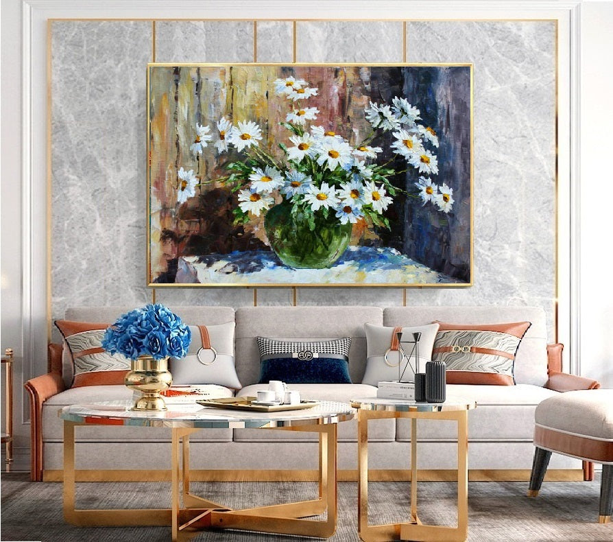 Handcrafted Modern Flower Painting Fine Wall Art For Homedecor MDF1011B