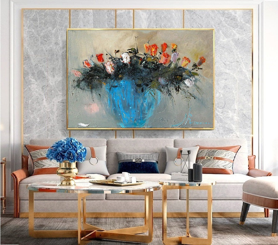 Handcrafted Modern Flower Painting Fine Wall Art For Homedecor MDF1015