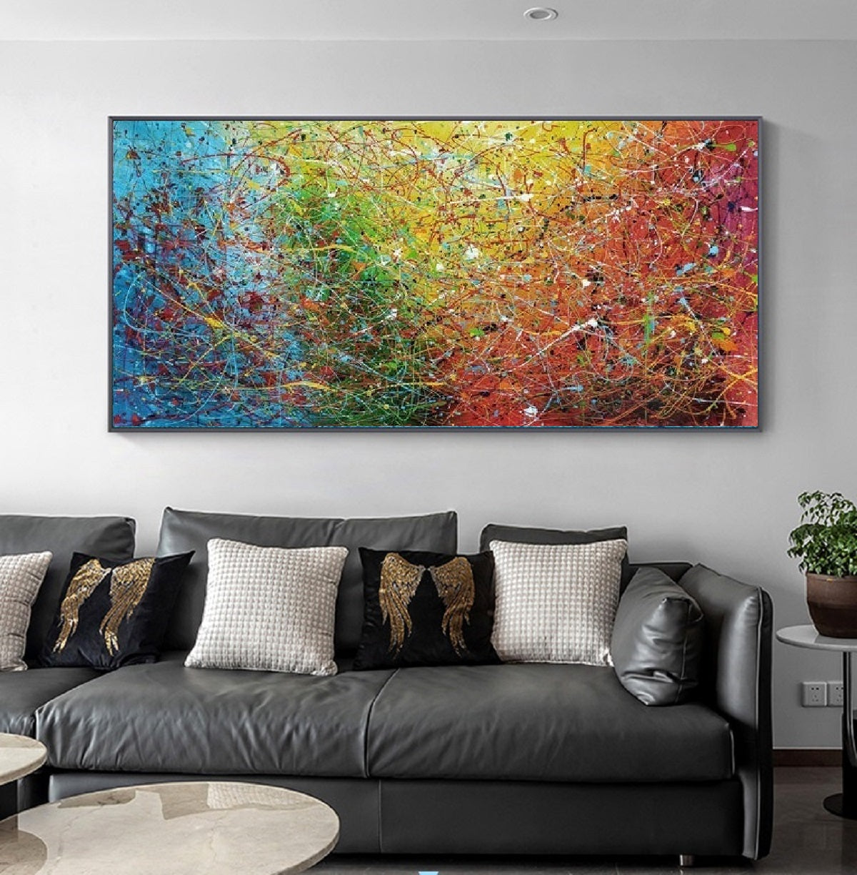 Handcrafted Abstract Painting Pollock Style Wall Art For Homedecor PLK1006