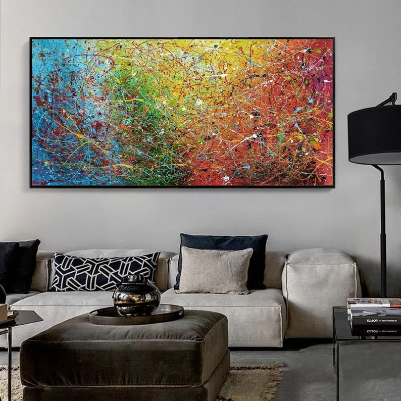 Handcrafted Abstract Painting Pollock Style Wall Art For Homedecor PLK1006