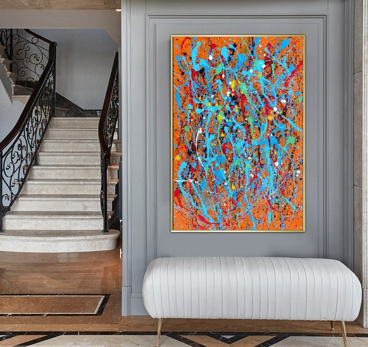 Handcrafted Abstract Painting Pollock Style Wall Art For Homedecor PLK1007A
