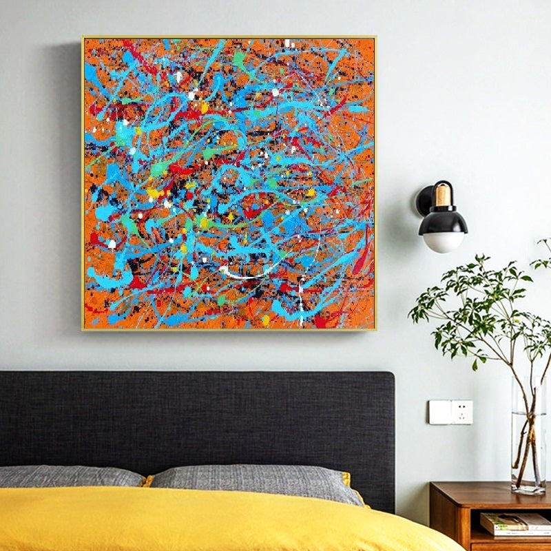 Handcrafted Abstract Painting Pollock Style Wall Art For Homedecor PLK1007C