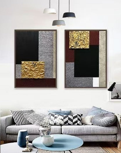 2PCs A Set  Handcrafted Abstract Painting, Modern Wall Art for Home Decor AB1122