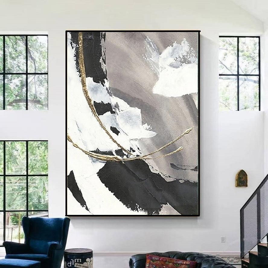 Handcrafted Abstract Painting Black White Art For Home Decor