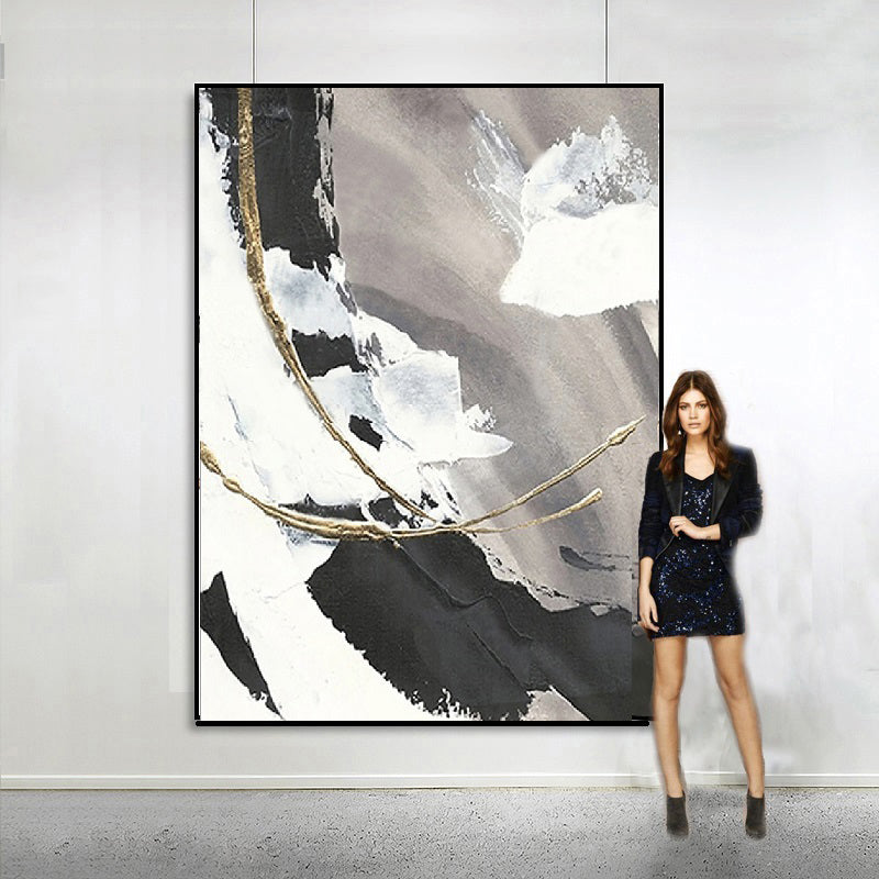 Handcrafted Abstract Painting Black White Art For Home Decor