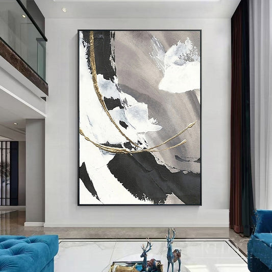 Handcrafted Abstract Painting Black White Art For Home Decor