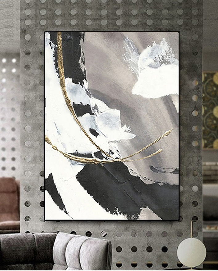 Handcrafted Abstract Painting Black White Art For Home Decor