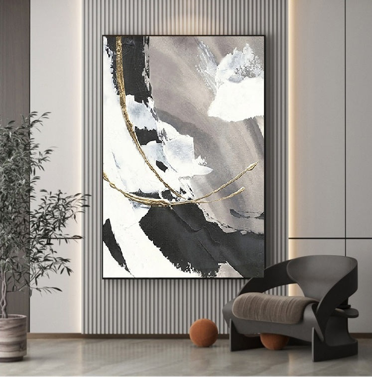 Handcrafted Abstract Painting Black White Art For Home Decor